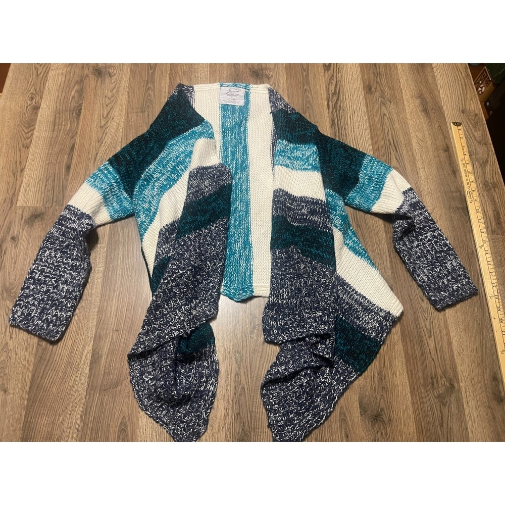 Northwest Blue Sweater, Women's Size Medium, Blue White, Striped, Open Cardigan